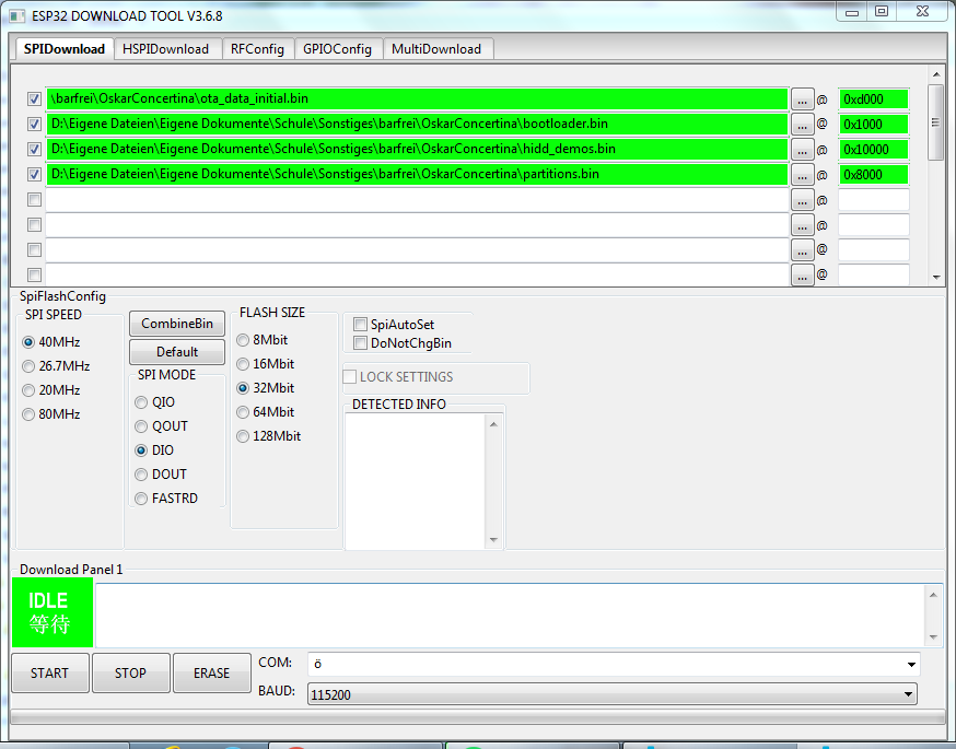 Fenster ESP32 Download Tool