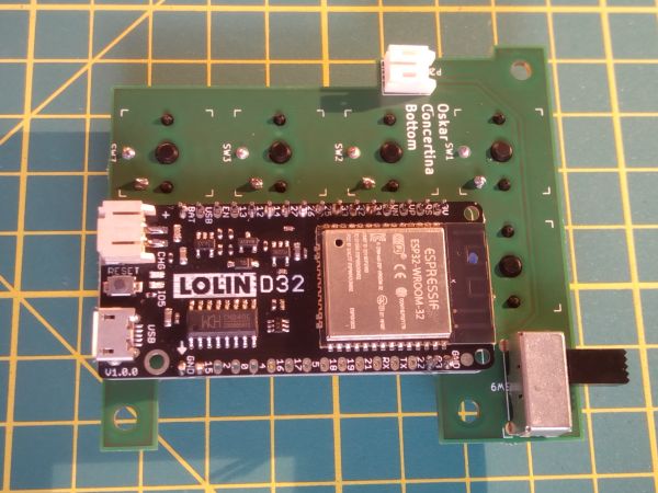 Board underside with LolinD32, LiPo plug and on/off switch